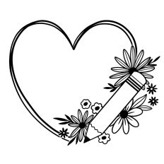 Floral Pencil Heart Teacher Monogram