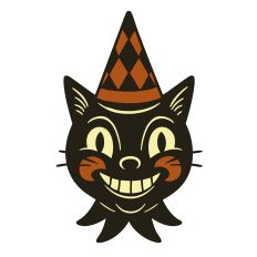 Vintage Halloween Cat with Party Hat - Layered