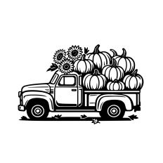 Vintage Fall Truck with Pumpkins