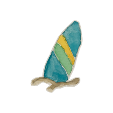 Watercolor Beach Ocean Surf Board in the Sand
