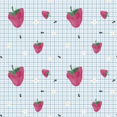 Watercolor Strawberries and Gingham Pattern