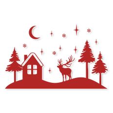 Christmas Scene with Reindeer SVG Cut File