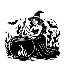 Witch and cauldron