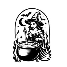 Witch and cauldron