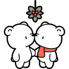 cute christmas bear couple kissing under the mistletoe