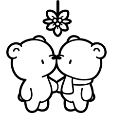 christmas bear couple kissing under the mistletoe lineart