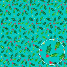 Teal Glitter Holly Background Pattern