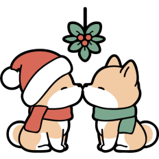 cute shiba inu couple kissing under the mistletoe