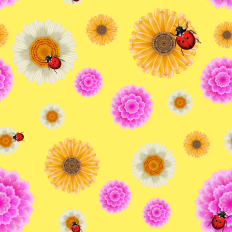 Large floral printable pattern paper  - yellow background