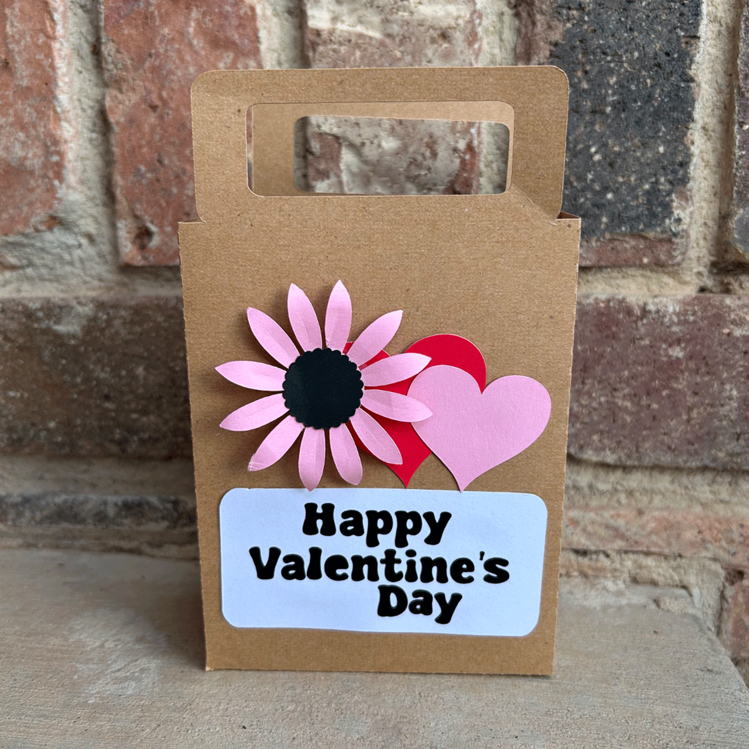 Gift Bag With Happy Valentine's Day Pink Red Flower and Hearts