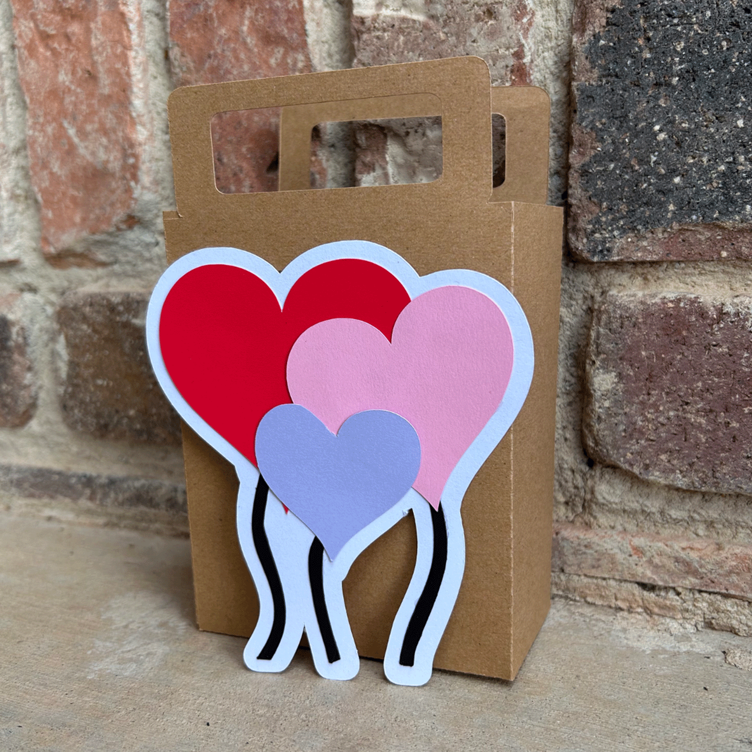 Gift Bag With Heart Balloons Trio in Red Pink Purple