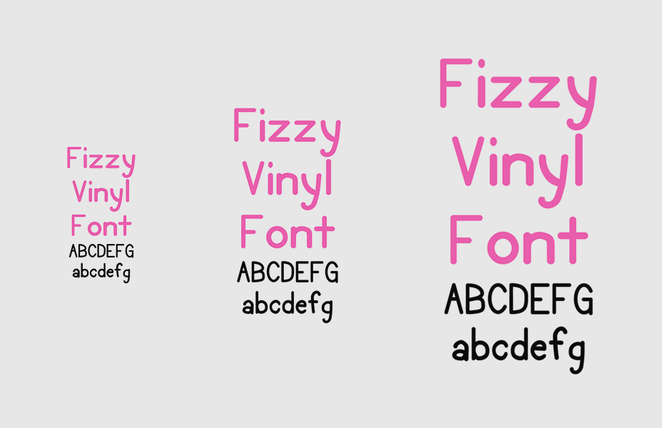 Minimum font size chart for adhesive, HTV, and puff vinyl projects