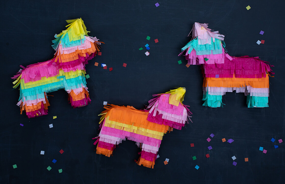 Three colorful donkey-shaped 